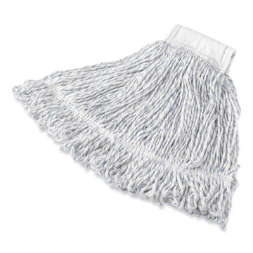 Rubbermaid® Commercial Super Stitch Finish Mop Heads, Polyester-rayon, Medium, White-blue, 1" White Headband freeshipping - TVN Wholesale